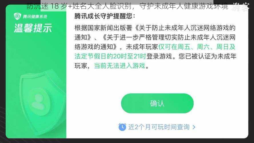 防沉迷 18 岁+姓名大全人脸识别，守护未成年人健康游戏环境