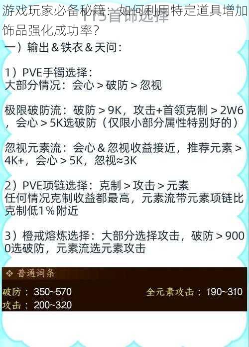 游戏玩家必备秘籍：如何利用特定道具增加饰品强化成功率？